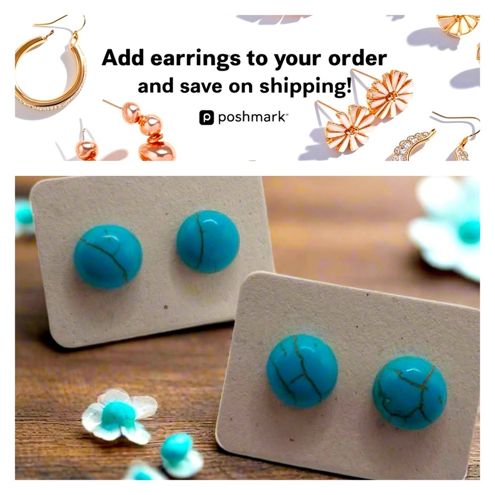 Stud Earrings‎ Turquoise Color Round
